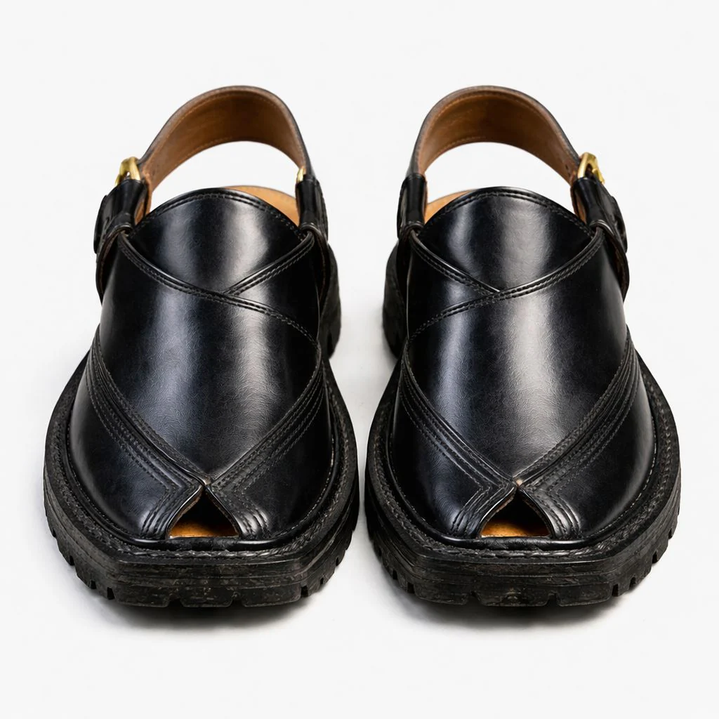 Premium Black Leather Peshawari Chappal for Men – Handmade-KC-33 - Image 3