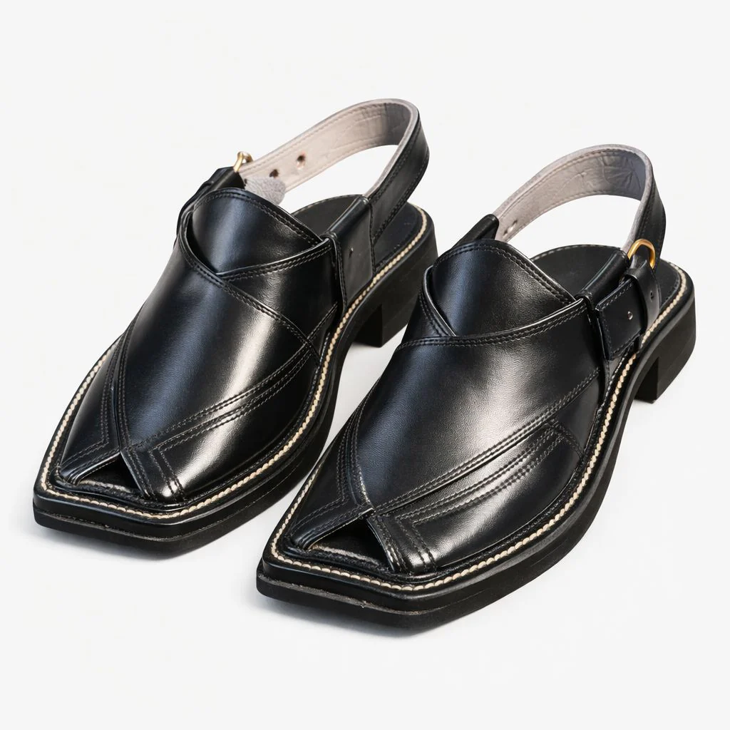 Premium Black Leather Peshawari Chappal for Men-KC-44 - Image 3
