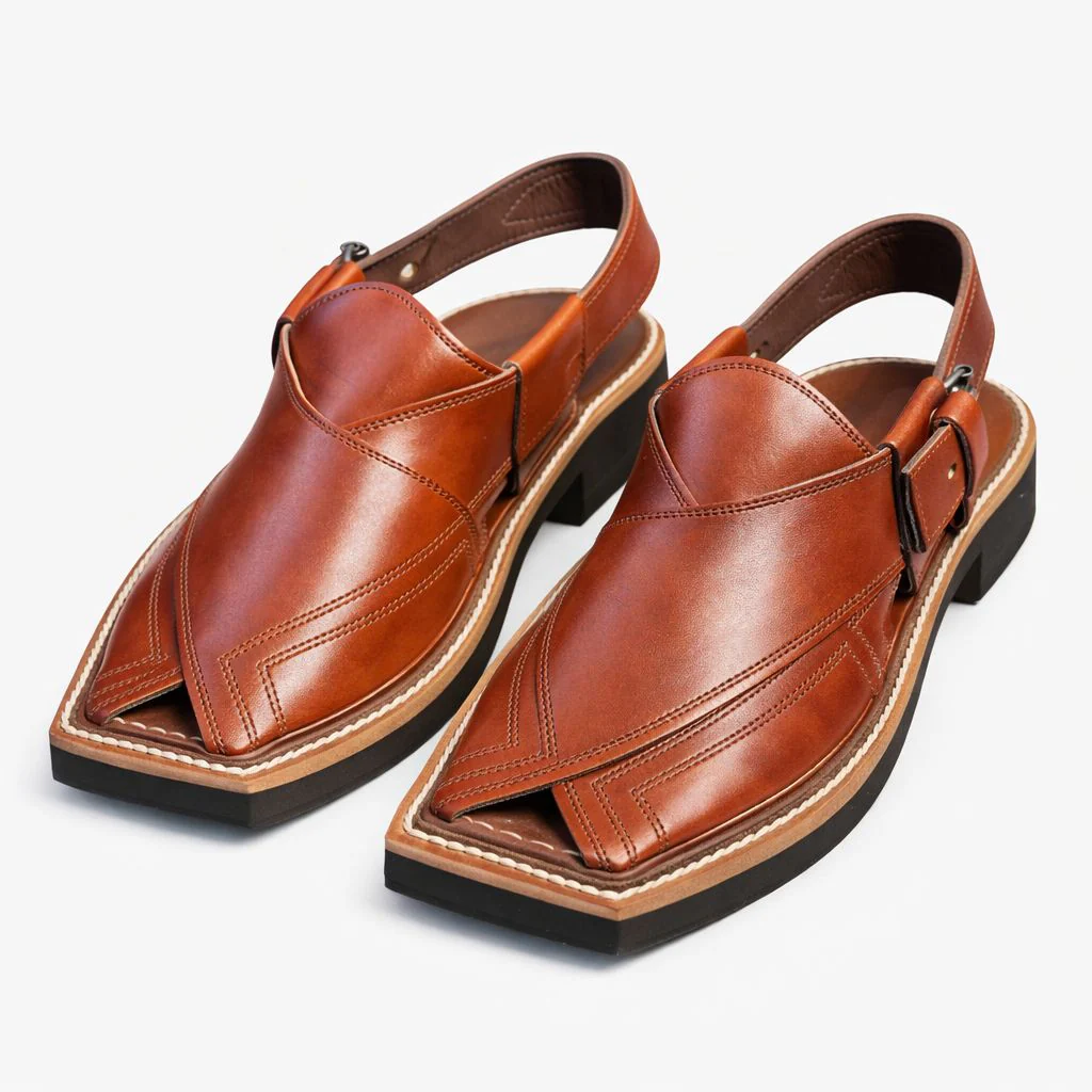 Premium Brown Leather Peshawari Chappal for Men – Handmade-KC-11 - Image 3