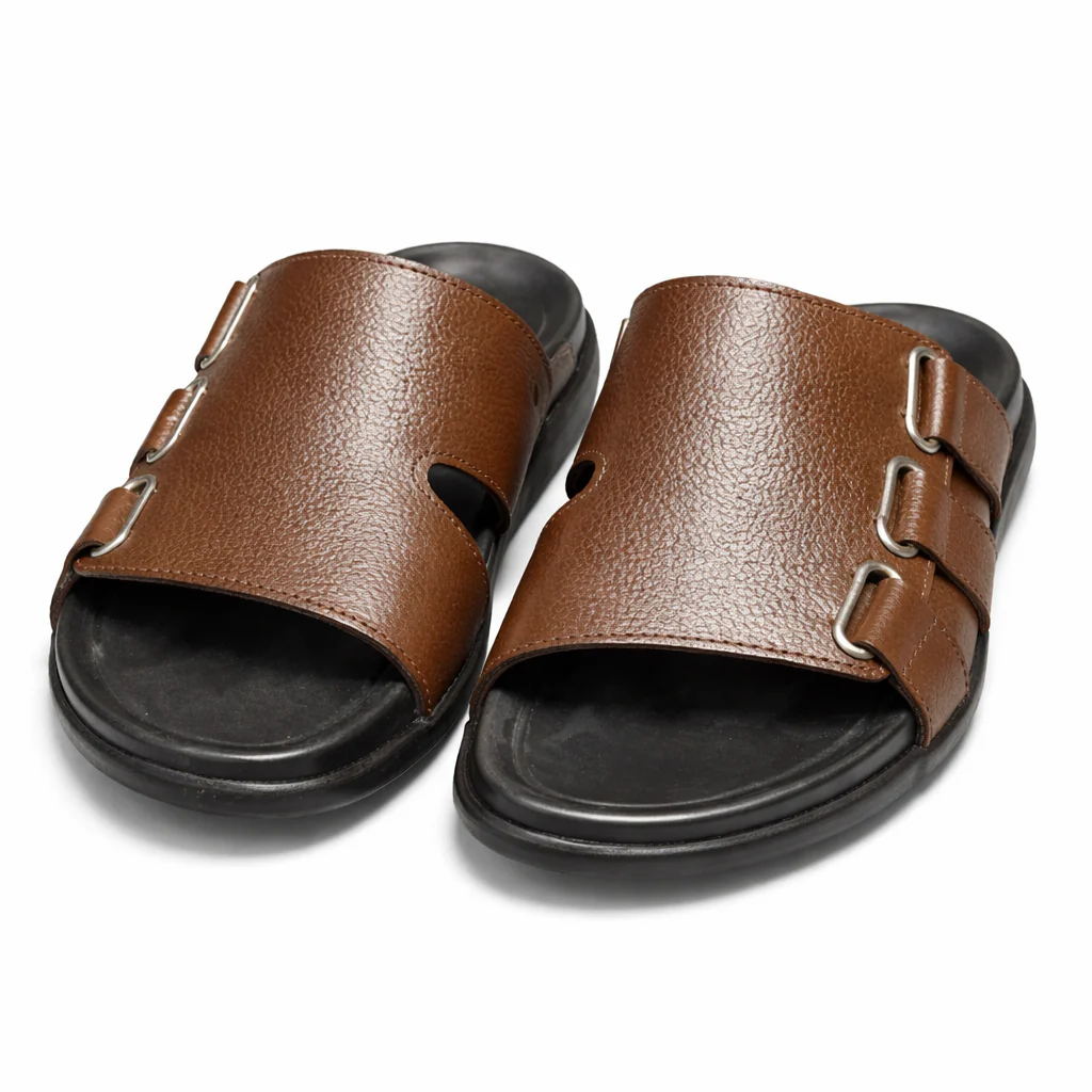 Premium Brown Leather Slides for Men – Luxury Crest Edition-0017 - Image 3