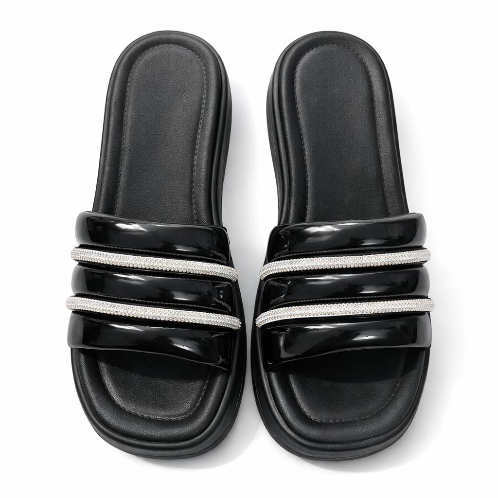 Urban Walk Women’s Cushioned Slides with Crystal Straps| Zee-256 - Image 12
