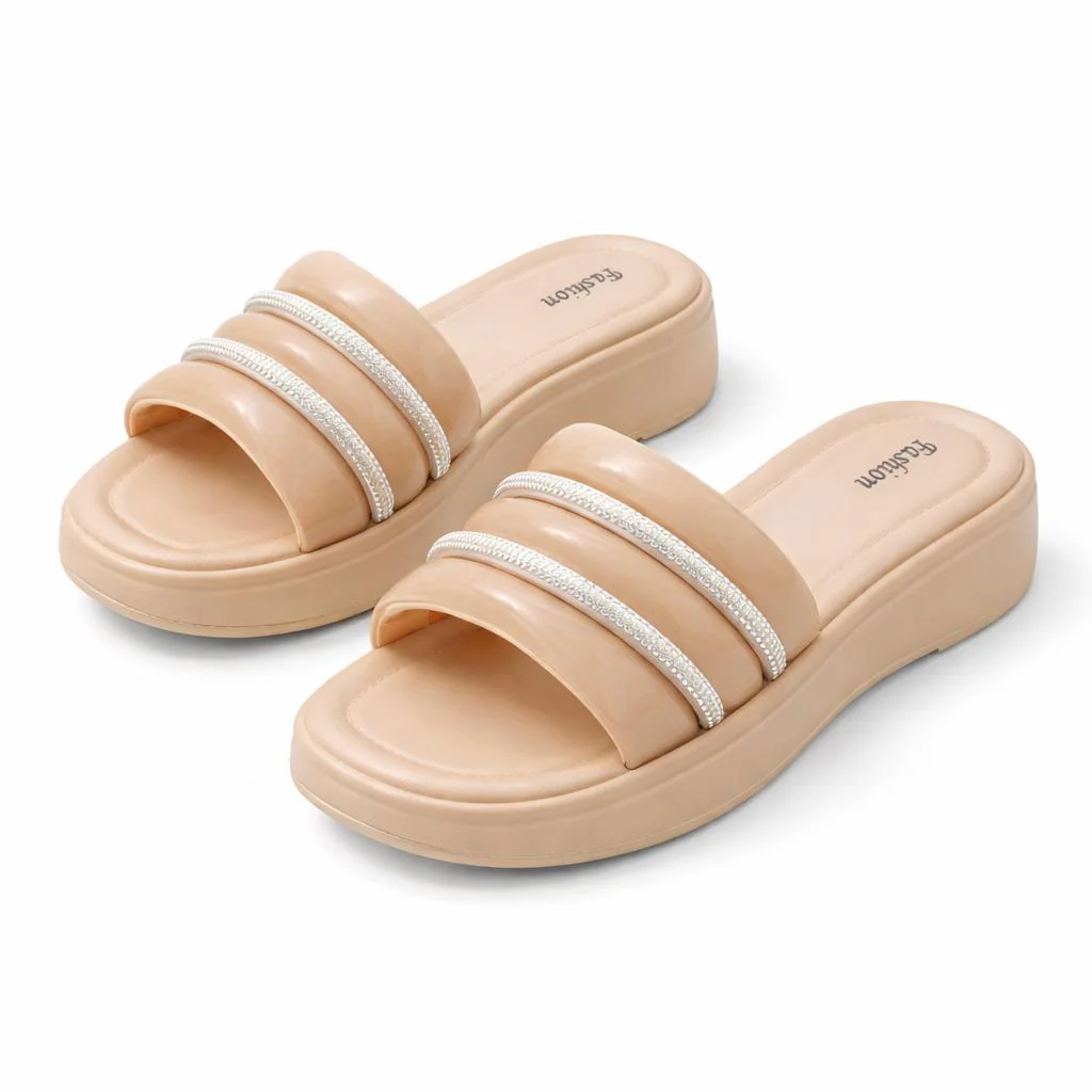 Urban Walk Women’s Cushioned Slides with Crystal Straps| Zee-256 - Image 4