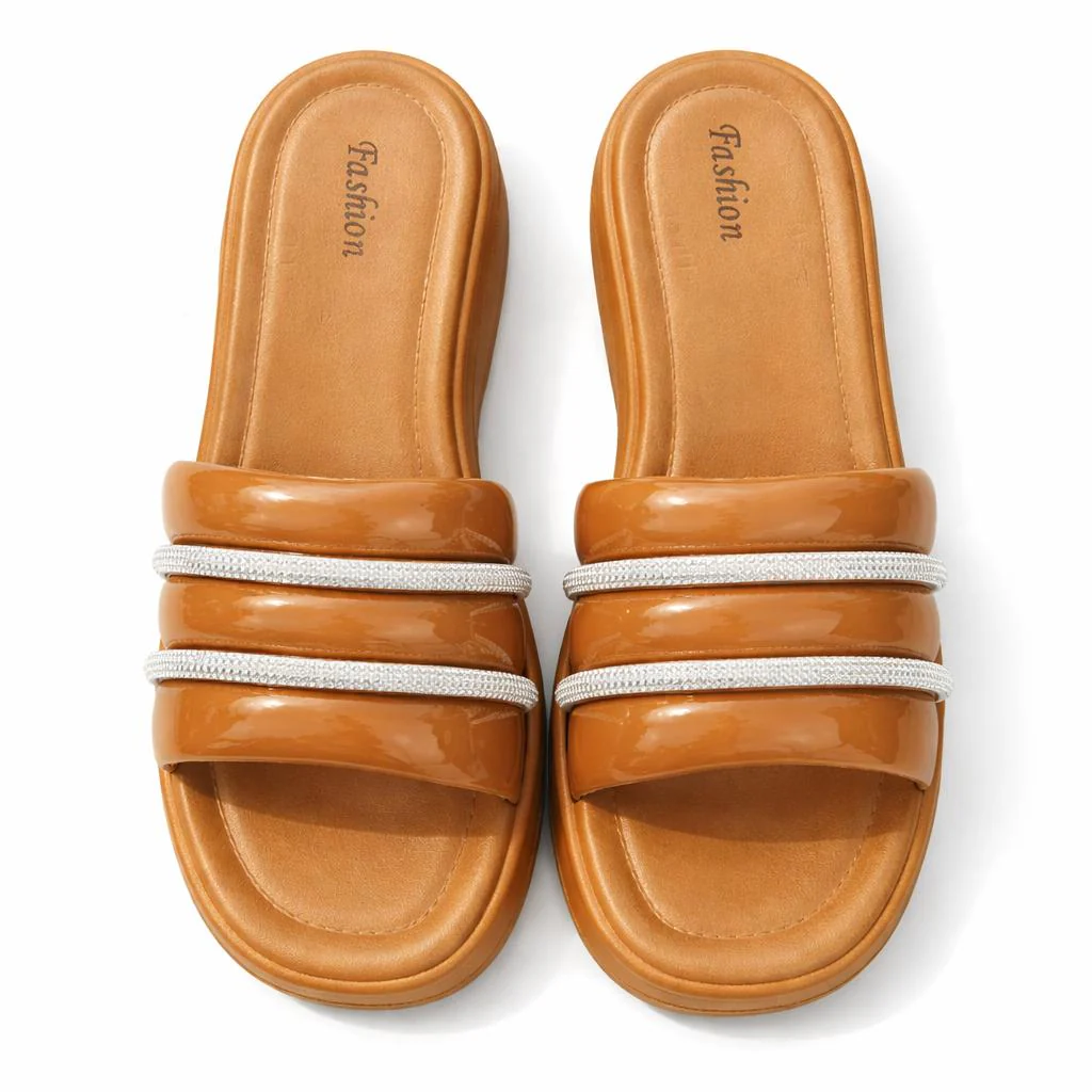 Urban Walk Women’s Cushioned Slides with Crystal Straps| Zee-256 - Image 9